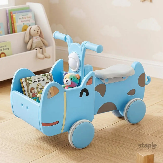 KEEZI Kids Ride On Push Car Toys with Storage Space Animal Stickers Blue 67CMX43CM - Baby & Kids > Ride On Cars