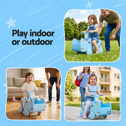 KEEZI Kids Ride On Push Car Toys with Storage Space Animal Stickers Blue 67CMX43CM - Baby & Kids > Ride On Cars