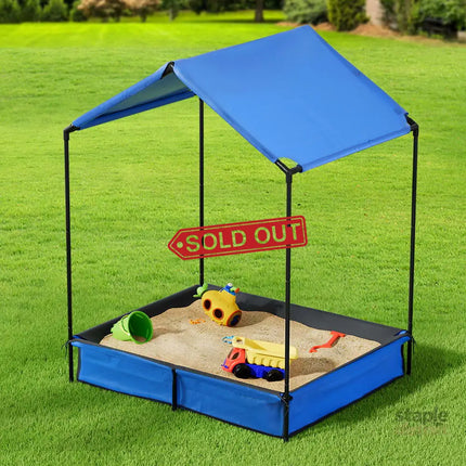 Keezi Kids Sandpit Metal Sandbox Sand Pit with Canopy Cover Outdoor Toys 120cm - Baby & Kids > Baby & Kid’s Toys >