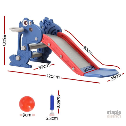 Keezi Kids Slide Set Basketball Hoop Outdoor Playground Toy Dragon 90cm Blue - Baby & Kids > Baby & Kid’s Toys >