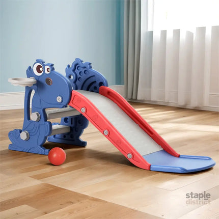 Keezi Kids Slide Set Basketball Hoop Outdoor Playground Toy Dragon 90cm Blue - Baby & Kids > Baby & Kid’s Toys >