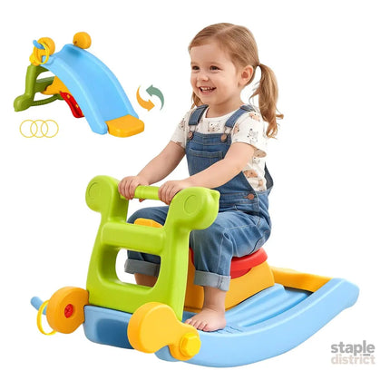 Keezi Kids Slide Set Toddler Indoor Playset Rocking Horse Ring Toss Multi Colour - Baby & Kids > Baby & Kid’s Toys >