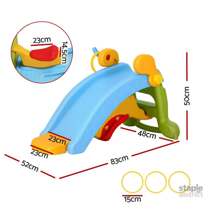 Keezi Kids Slide Set Toddler Indoor Playset Rocking Horse Ring Toss Multi Colour - Baby & Kids > Baby & Kid’s Toys >