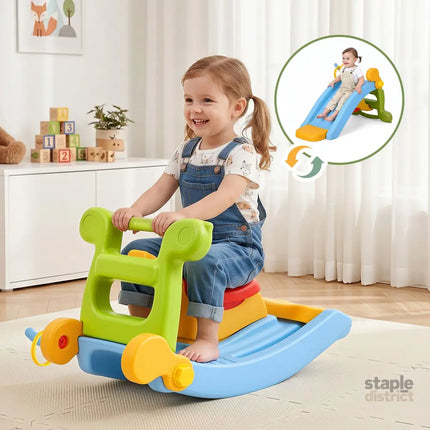 Keezi Kids Slide Set Toddler Indoor Playset Rocking Horse Ring Toss Multi Colour - Baby & Kids > Baby & Kid’s Toys >