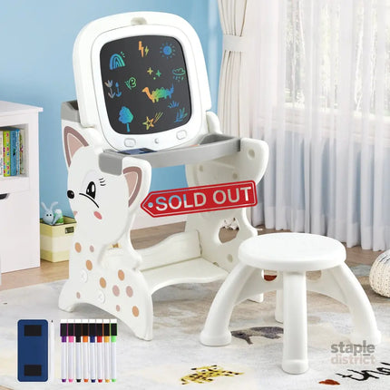 Keezi Kids Table and Chair Set 2 in 1 Easel Desk Stool w/ LCD Writing Tablet - Baby & Kids > Kid’s Furniture > Kid’s
