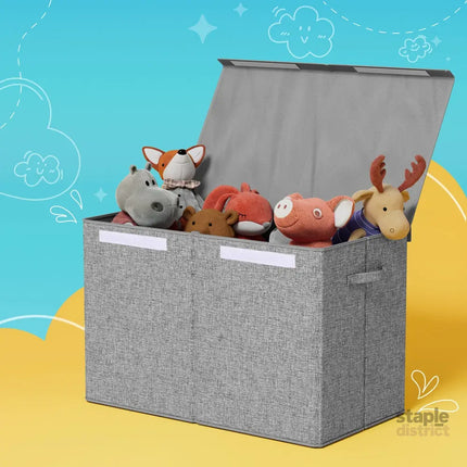 Keezi Large Toy Box Chest Storage with Flip-Top Lid Foldable Organizer Bins Grey - Baby & Kids > Kid’s Furniture > Toy