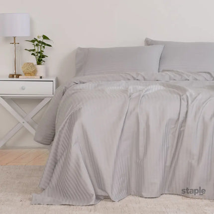 KENSINGTON 1200TC COTTON SHEET SET IN STRIPE- DOUBLE - SILVER (GREY)-1951134851369406465