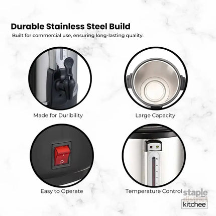 Kitchee 10L Electric Water Boiler - Stainless Steel Commercial Hot Liquid Urn - Appliances > Kitchen Appliances >