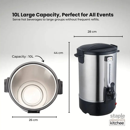 Kitchee 10L Electric Water Boiler - Stainless Steel Commercial Hot Liquid Urn - Appliances > Kitchen Appliances >