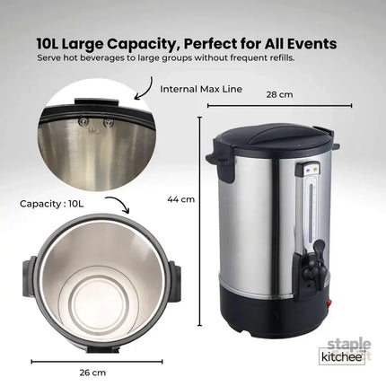 Kitchee 10L Electric Water Boiler - Stainless Steel Commercial Hot Liquid Urn - Appliances > Kitchen Appliances >