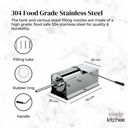 Kitchee 7L Manual Horizontal Sausage Filler - Stainless Stuffer Meat Press Machine - Appliances > Kitchen Appliances >