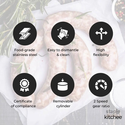 Kitchee 7L Manual Horizontal Sausage Filler - Stainless Stuffer Meat Press Machine - Appliances > Kitchen Appliances >
