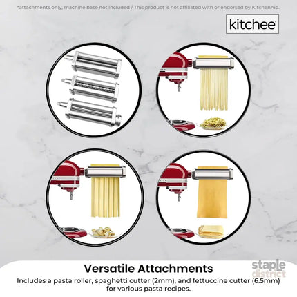Kitchee Pasta Noodle Maker Roller Cutter Attachments - Compatible with KitchenAid Mixer - Appliances > Kitchen