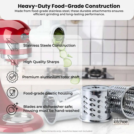 Kitchee Slicer Shredder Grater 3 Attachments - Compatible with KitchenAid Mixer - Appliances > Kitchen Appliances >