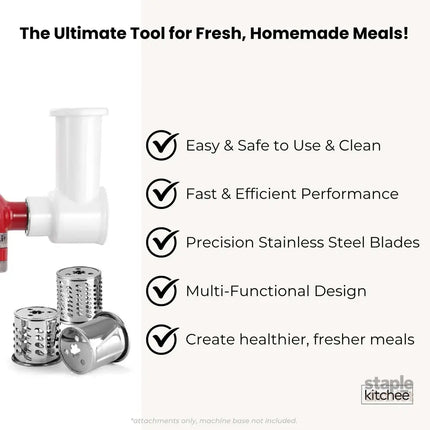 Kitchee Slicer Shredder Grater 3 Attachments - Compatible with KitchenAid Mixer - Appliances > Kitchen Appliances >