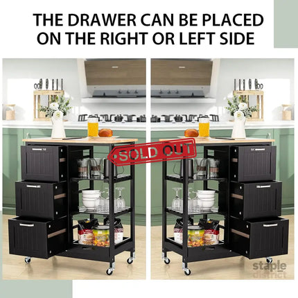 Kitchen Island Cart with Storage Drawers Shelves - Health & Beauty > Cosmetic Storage > Makeup Organisation & Storage