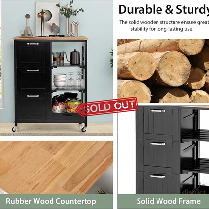 Kitchen Island Cart with Storage Drawers Shelves - Health & Beauty > Cosmetic Storage > Makeup Organisation & Storage