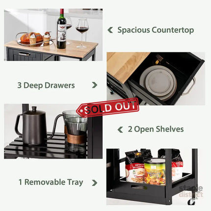 Kitchen Island Cart with Storage Drawers Shelves - Health & Beauty > Cosmetic Storage > Makeup Organisation & Storage