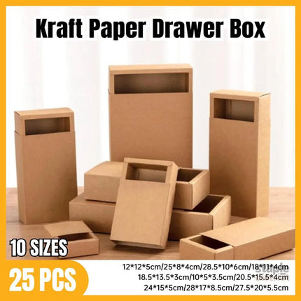 Kraft Paper Drawer Box Packaging Gift Storage Organiser Small Kraft Boxes - 25x8x4cm - Commercial > Packaging > Postage