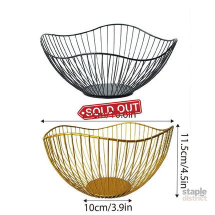 Large Iron Fruit Storage Basket Home Decor Snack Candy Plate Living Room Basket - Black - Commercial > Packaging >