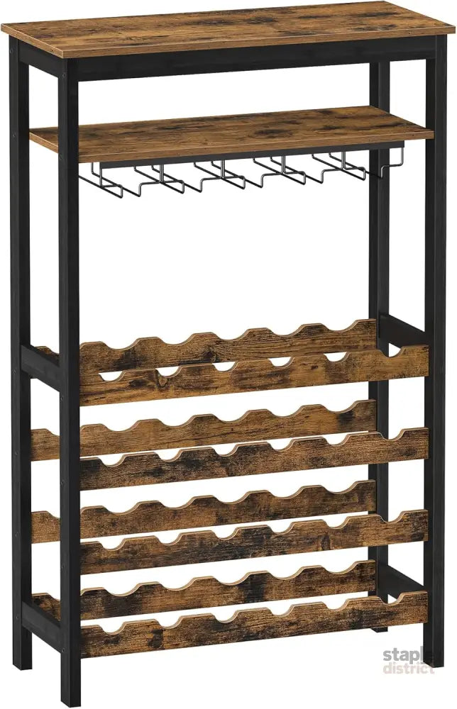 CARLA HOME Large Wine Rack with Glass Holder Metal Designed Bottle Holder and Wood Countertop up to Wine & Champagne