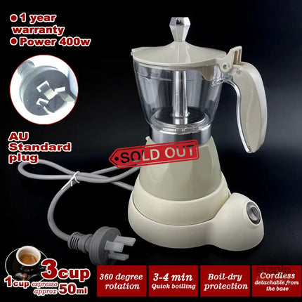 Latest Styles Electric Aluminum Espresso Moka Coffee Maker 3cups Italian Classic - Cream - Appliances > Kitchen