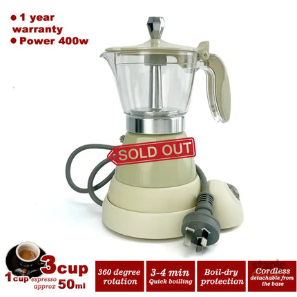 Latest Styles Electric Aluminum Espresso Moka Coffee Maker 3cups Italian Classic - Cream - Appliances > Kitchen