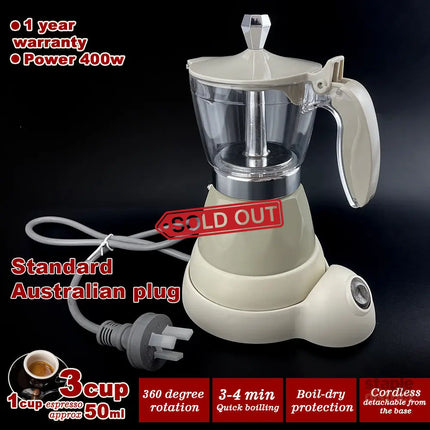 Latest Styles Electric Aluminum Espresso Moka Coffee Maker 3cups Italian Classic - Cream - Appliances > Kitchen