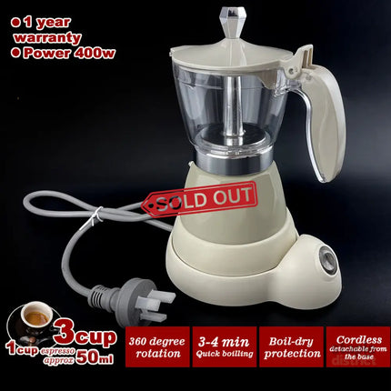 Latest Styles Electric Aluminum Espresso Moka Coffee Maker 3cups Italian Classic - Cream - Appliances > Kitchen