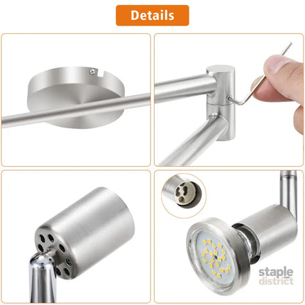 LED Ceiling Light 6 Way Rotatable Spot Lights for Ceiling,Flexible Ceiling Lights for Bedroom,Living Room,Nickel with