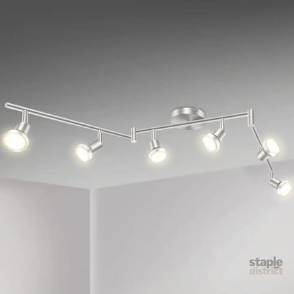 LED Ceiling Light 6 Way Rotatable Spot Lights for Ceiling,Flexible Ceiling Lights for Bedroom,Living Room,Nickel with