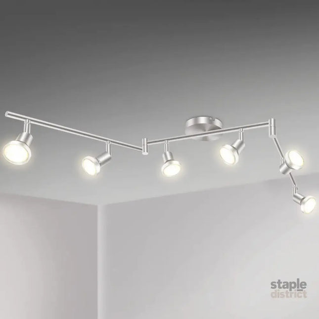 LED Ceiling Light 6 Way Rotatable Spot Lights for Ceiling,Flexible Ceiling Lights for Bedroom,Living Room,Nickel with