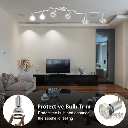 LED Ceiling Light 6 Way Rotatable Spot Lights for Ceiling,Flexible Ceiling Lights for Bedroom,Living Room,Nickel with
