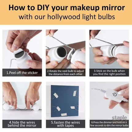 LED Makeup Vanity Lights with 14 Dimmable Light Bulbs Hollywood Style Cosmetic Mirror Lights USB Cable 3 Color Modes