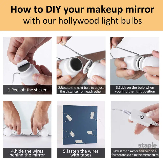 LED Makeup Vanity Lights with 14 Dimmable Light Bulbs Hollywood Style Cosmetic Mirror Lights USB Cable 3 Color Modes