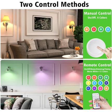 LED Puck Lights with Remote Battery Powered RGB Puck Light for E27 Chandelier,Dimmable Puck Light for Table Lamp
