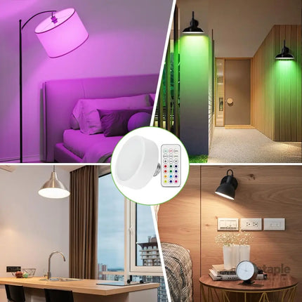 LED Puck Lights with Remote Battery Powered RGB Puck Light for E27 Chandelier,Dimmable Puck Light for Table Lamp