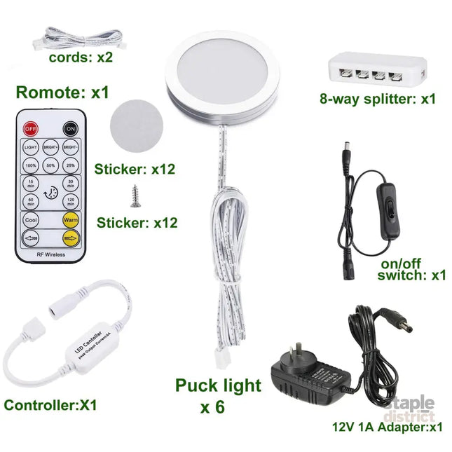 LED Under Cabinet Puck Lights CCT Light Color Temperature Adjustable Warm + White Double Color with Dimmable RF Remote