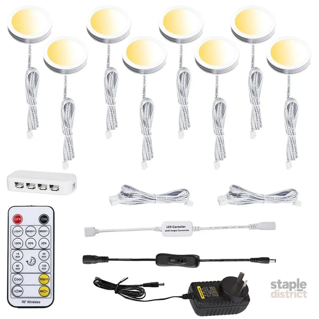 LED Under Cabinet Puck Lights CCT Light Color Temperature Adjustable Warm + White Double Color with Dimmable RF Remote