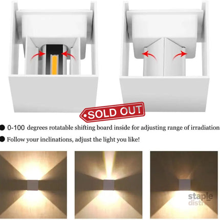 LED Wall Light 12W Square Shaped LED Wall Lamp with Adjustable Angle Design Modern Aluminum Wall Sconce Lighting IP65