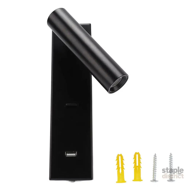 LED Wall Reading Light Simple Stylish Wall Mounted Light with Switch USB Port for Indoor Bedroom 100‑240V - Home &