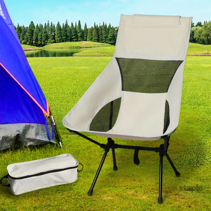 Levede Camping Chair Folding Outdoor Large Beige-2018816679940853767