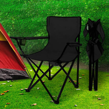 Levede Camping Chairs Folding Arm Foldable Black-2006733106232561670