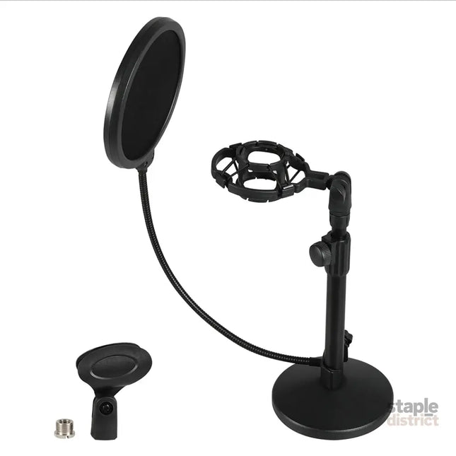 Levede Desktop Microphone Stand Adjustable Pop Filter Shock Mount Base Kit Black-2050056791613640705