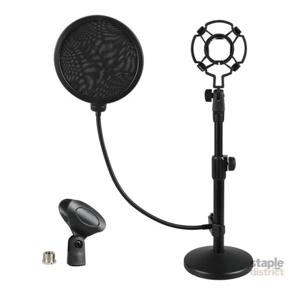 Levede Desktop Microphone Stand Adjustable Pop Filter Shock Mount Base Kit Black-2050056791613640712