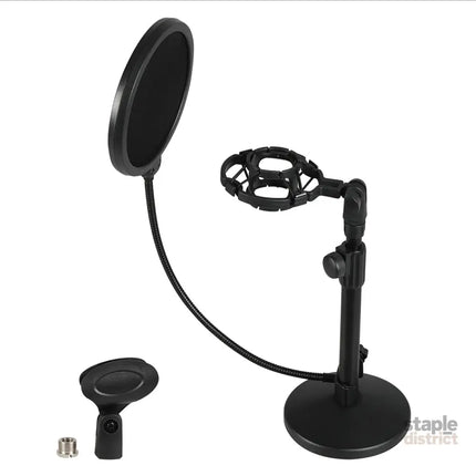 Levede Desktop Microphone Stand Adjustable Pop Filter Shock Mount Base Kit Black-2050056791613640705