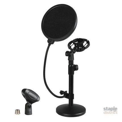 Levede Desktop Microphone Stand Adjustable Pop Filter Shock Mount Base Kit Black-2050056791613640704