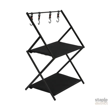 Levede Foldable Camping Storage Shelves 2 Layer with Hooks Black-2029387242820210688