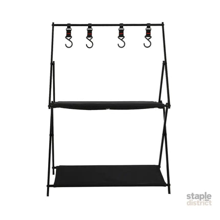 Levede Foldable Camping Storage Shelves 2 Layer with Hooks Black-2029387242820210689