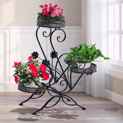 Levede Plant Stand Outdoor Indoor Metal Black-2018816658419879943